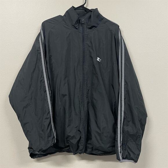 VTG Starter Men's XL Black Striped Windbreaker Jacket Full Zip Casual - Picture 1 of 9